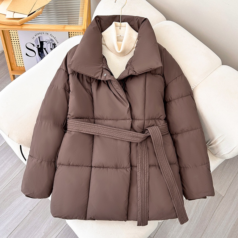 Warm Lapel Plaid Coat With Belt Design Fashion Casual Thick Jacket Fall And Winter Women's Clothing - Image 6