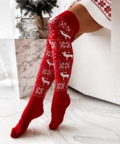 Alternative view of Winter Christmas Warm Knitted Women Stocking Beautiful Elk Snowflake Jacquard Over-the-knee Casual Long Socks For Ladies Gifts Free Size