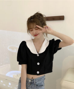 Alternative view of Women''s Clothing Short Sleeve Net Red Foreign Style Versatile Short Bubble Sleeve Sweater