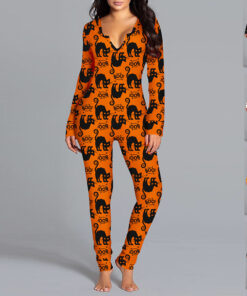 Halloween Printed Jumpsuit Long Sleeve Home Pajamas Casual Trousers Women's Cos Clothing