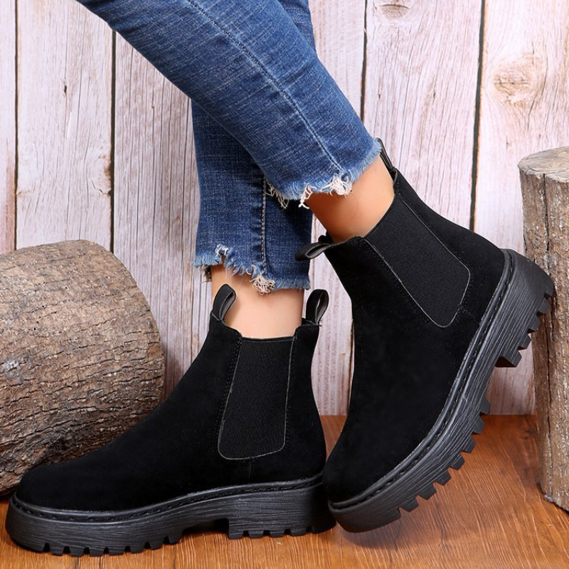 Women Ankle Boots Solid Color Chunky Boots Autumn Winter Platform Shoes – Bild 4