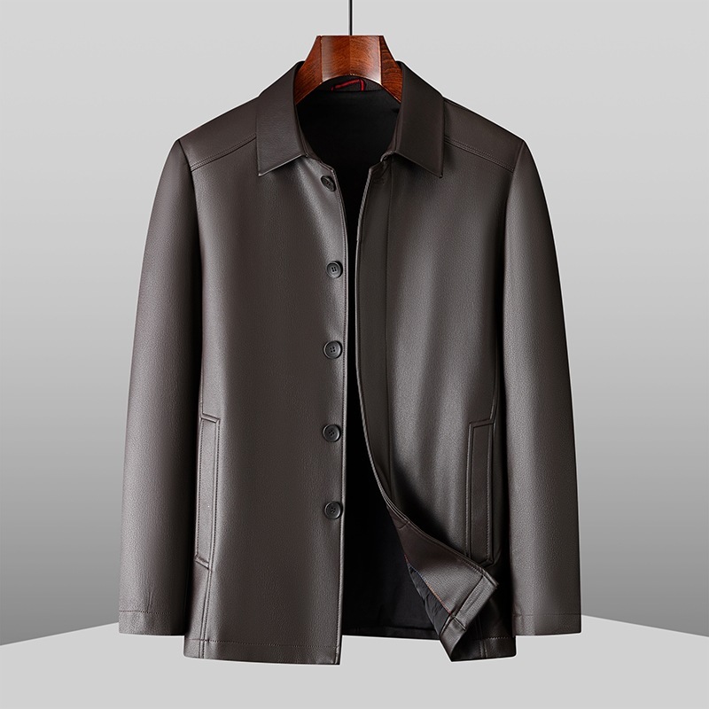 Men's Mid-length Casual Leather Jacket - Image 7