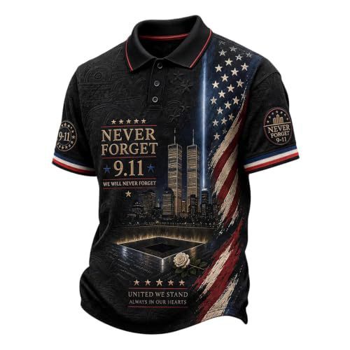 Men's Printed Button-Down Short-Sleeve Polo Shirt