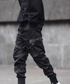 Hot Sale Men Black Hip Hop Cargo Pants Elastic Waist Jogger Trousers Sweatpants Pockets Full Length Casual Fashion