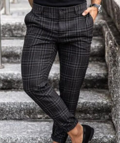 Alternative view of Plaid Print Pants Men's Casual Trousers Loose And Thin