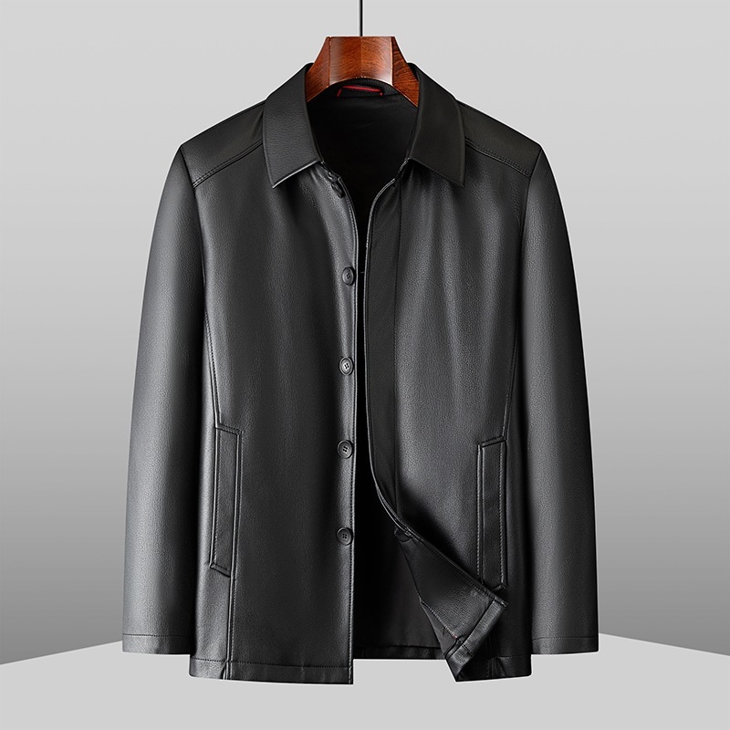 Men's Mid-length Casual Leather Jacket - Image 2
