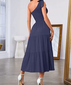 Alternative view of New Summer Fashion Women's One-shoulder Pleated Layered Hem Split Dress