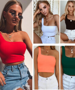 Summer Sexy One-shoulder Vest Crop Top Sleeveless T-Shirt Tank Tops Women Clothing