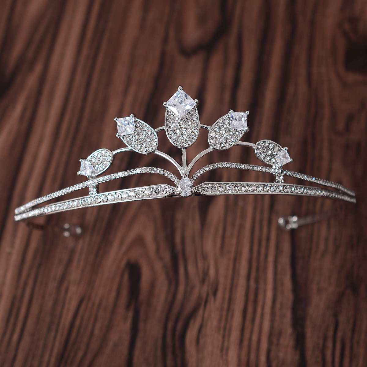 Simple Rhinestone Silver Headband Crown - Image 2