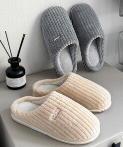 Solid Color Simple Cotton Slippers Winter Non-slip Home Warm Plush Slippers Household Indoor Couple Women's House Shoes