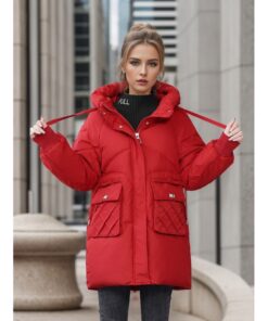 Winter Warm Hooded Coat With Pockets Fashion Solid Color Thicken Straight Cotton Jacket For Women Outerwear Clothing
