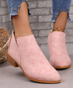 Chunky Heel Pointed Toe Ankle Boots With V-cut Design Fashion Fall Winter Short Boots For Women Shoes